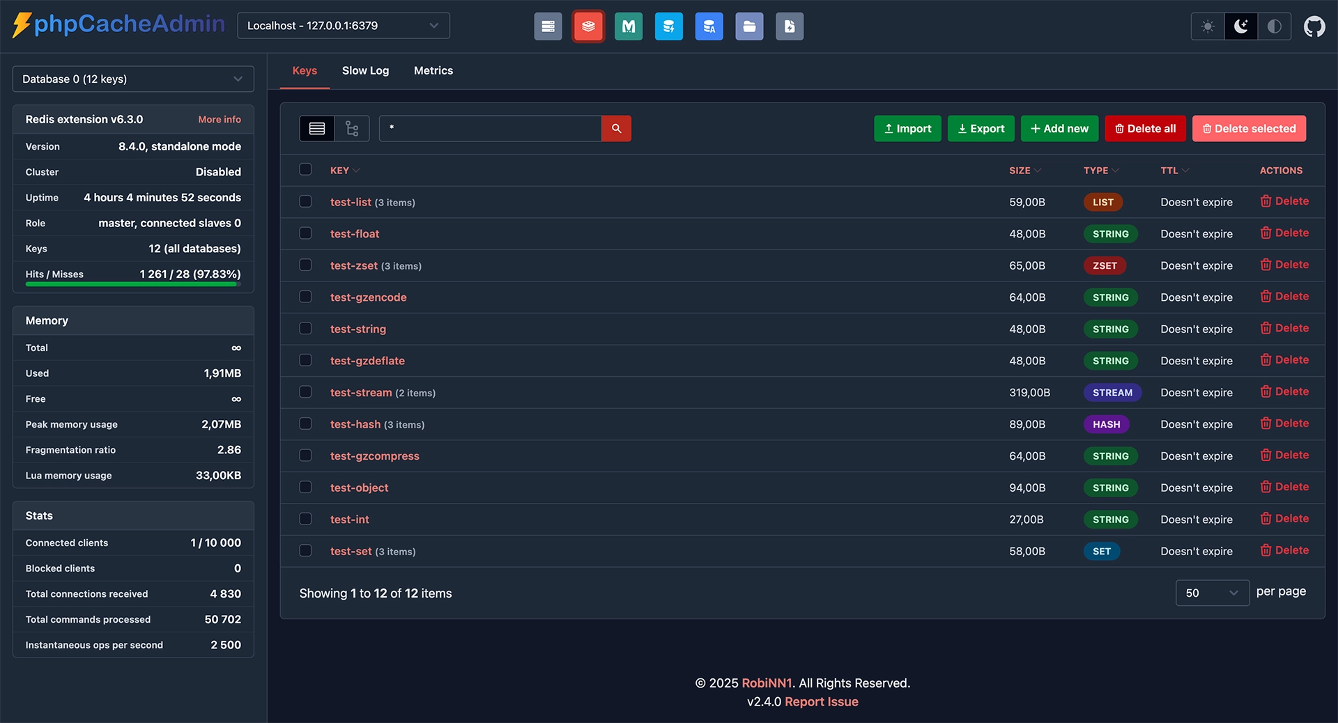 phpCacheAdmin Dashboard Preview