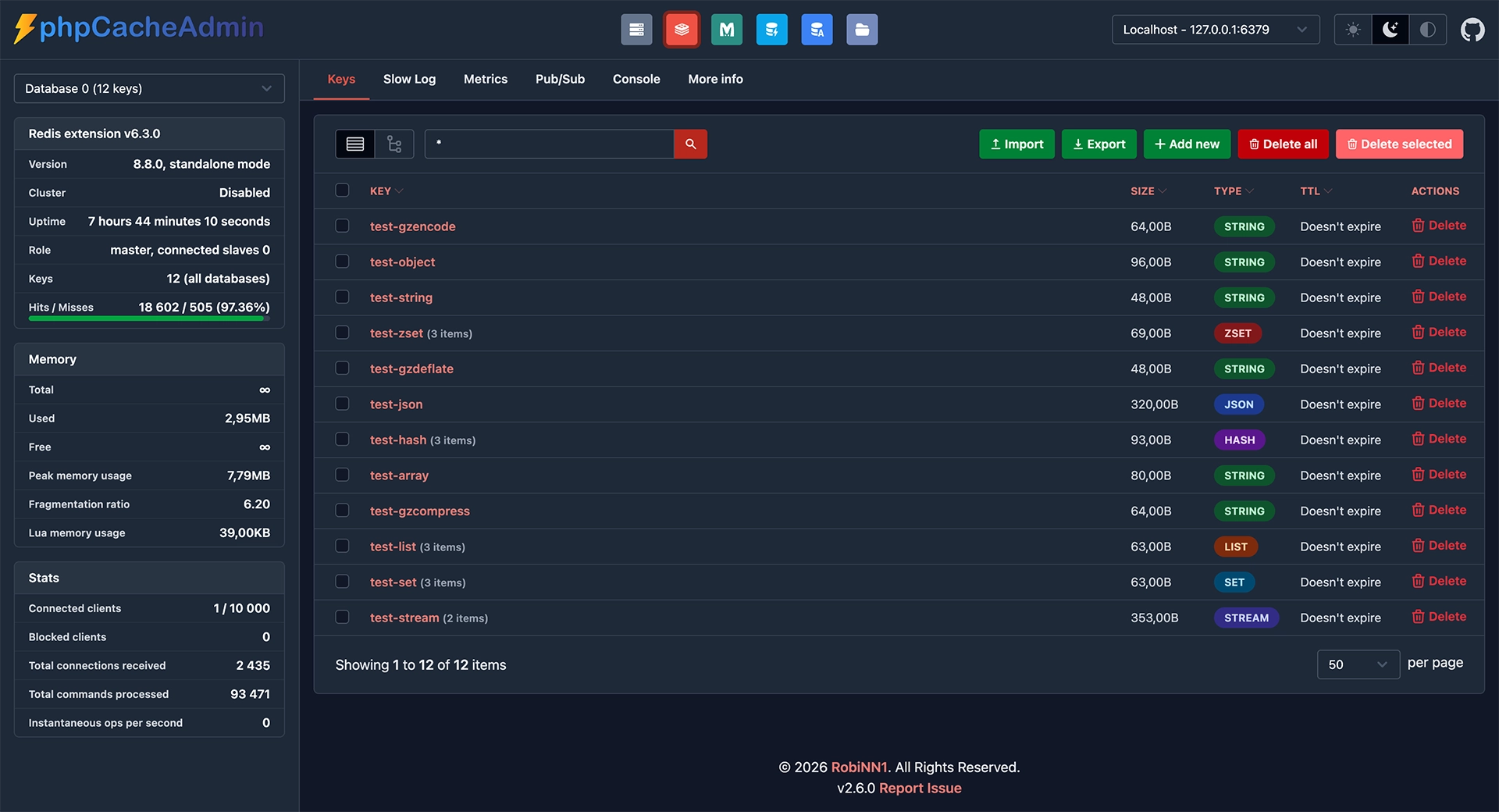 phpCacheAdmin Dashboard Preview Dark Mode